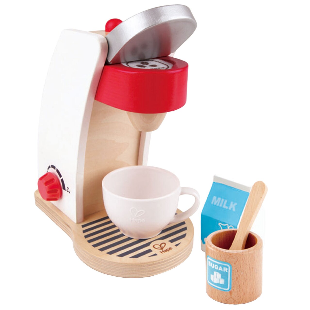 Hape My Coffee Machine Wooden Kitchen Accessory for Children, 6 Piece Set in White